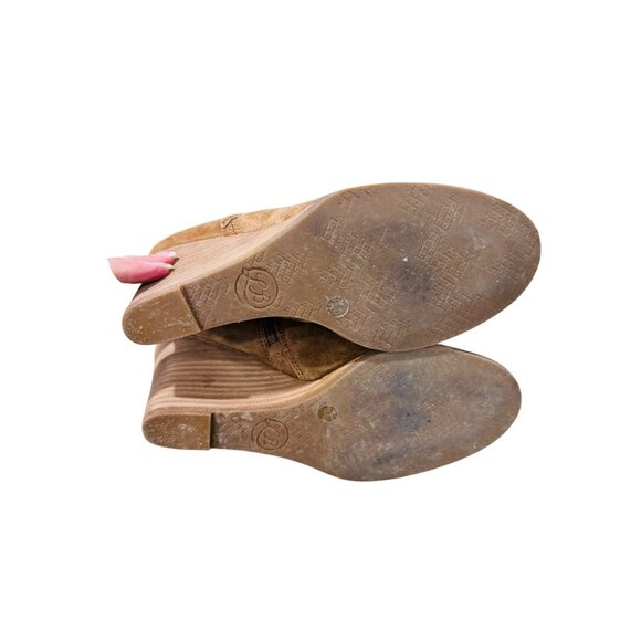 Lucky Brand Yimme Booties Tan Suede Wedge Ankle Booties Western Boho City Shoes - Picture 7 of 11